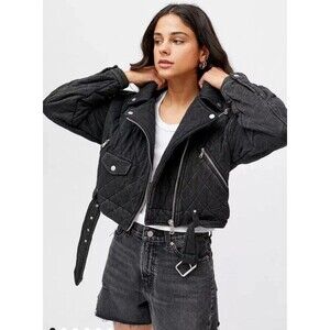 Avec Les Filles Anthropologie Moto Quilted Jacket Womens Large Black Biker
